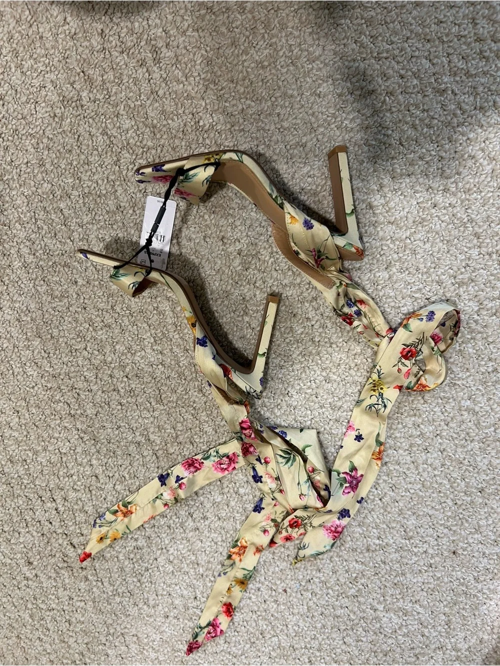 Express floral lace up square toe heels